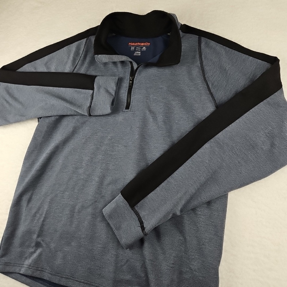 Hawke & Co Pullover Jacket Mens L Blue/Black Stripe Long Sleeve 1/4 Zip Up